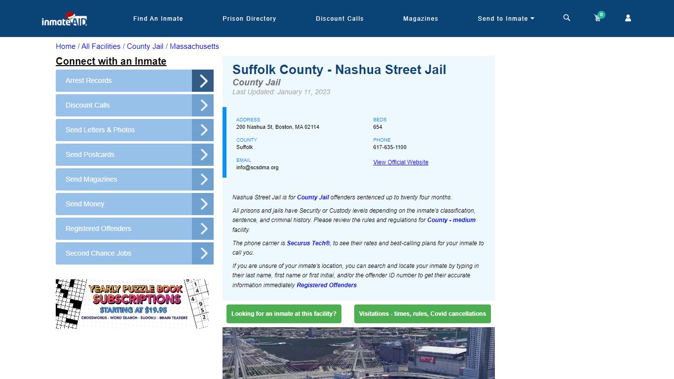 Suffolk County - Nashua Street Jail - Inmate Locator - Boston, MA